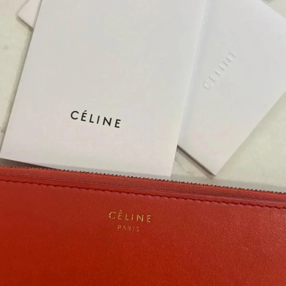 CELINE | Round Zipper Long Wallet | Lambskin | Ladies Salmon Pink x Grey | EUC - Picture 2 of 14